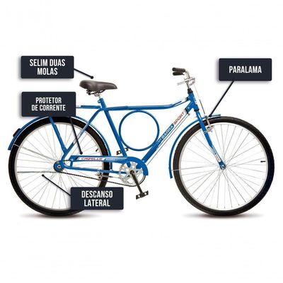 Bicicleta Colli Barra Sport Aro 26 Em Ferro Com Bagageiro E Capa Corrente Azul