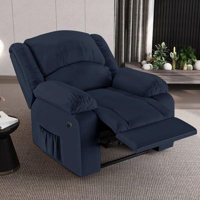 Poltrona Do Papai Reclinável Pietra Power Elétrica Usb Fh9 Pu Azul - Mpozenato