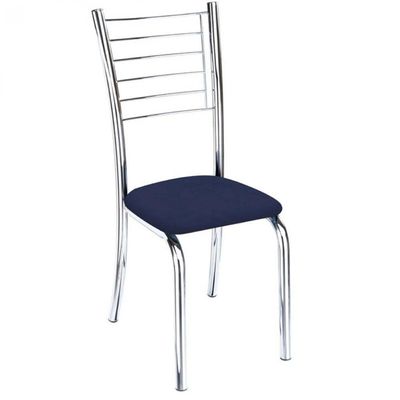 Kit 3 Cadeiras De Jantar Lara Cromada Para Cozinha Assento Sintético Azul Marinho - Aurora Line