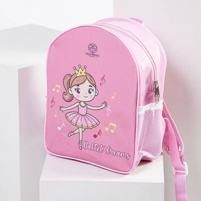 Mochila Infantil Princesa Bailarina Verniz Sublimada Rosa com Porta Garrafa Colombina