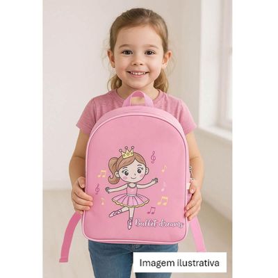 Mochila Infantil Princesa Bailarina Verniz Sublimada Rosa com Porta Garrafa Colombina