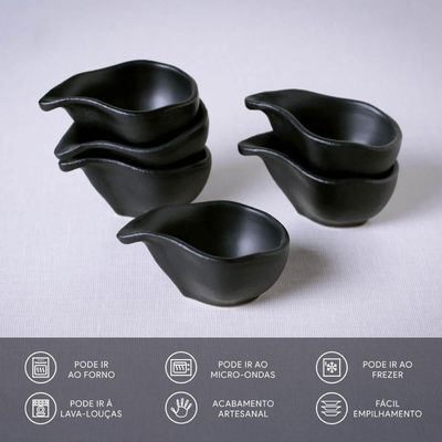 Kit 60 Molheiras 40ml Restaurante Japonês 8x6cm Cerâmica Orgânico Preto Matte Buffet Porto Brasil Oval