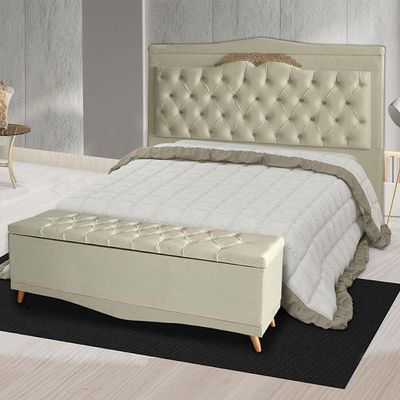 Kit Cabeceira De Cama Box E Calçadeira Baú Madri Casal 140 Cm Suede Porcelana Do Lar Móveis E Decoração
