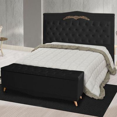 Kit Cabeceira De Cama Box E Calçadeira Baú Madri Casal 140 Cm Suede Preto Do Lar Móveis E Decoração