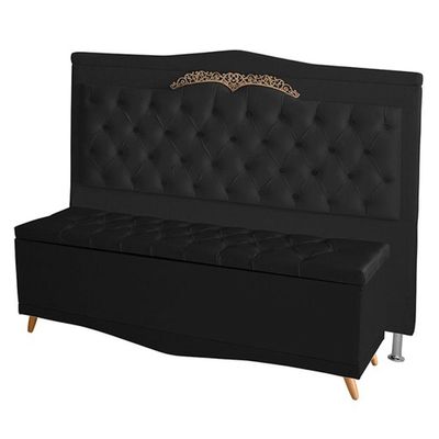 Kit Cabeceira De Cama Box E Calçadeira Baú Madri Casal 140 Cm Suede Preto Do Lar Móveis E Decoração