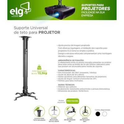 Suporte Projetor Com Ajuste De Altura Pro1100 Preto Elg