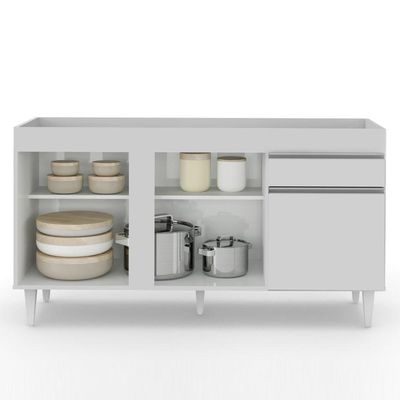 Balcão Gabinete Para Pia 150cm Sem Tampo 3 Portas 1 Gaveta Dakota Branco - Lumil