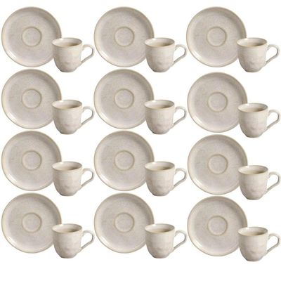 Jogo 12 Xícaras de Café com Pires 120ml Cerâmica Porto Brasil Bio Latte Mesa Posta
