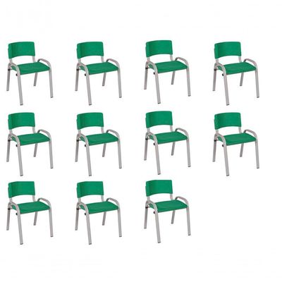 Kit 11 Cadeira Iso Infantil Creche, Escola Base Cinza Verde Escuro