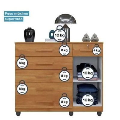 Cômoda Milão 6 Gavetas 1 Porta Benetil Móveis - Cinamomo
