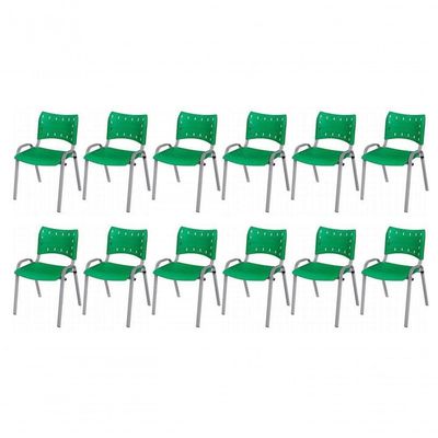 Cadeira Iso Base Cinza Escola, Escritório Verde Kit 12 Un
