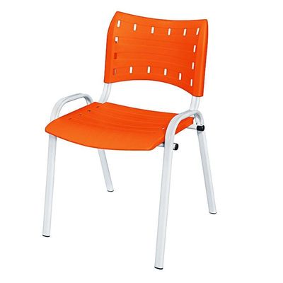 Cadeira Iso Base Branco Escola, Escritório Laranja Kit 3 Un