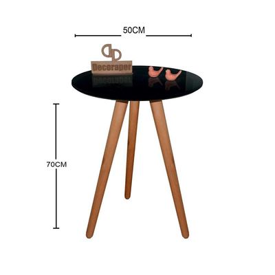 Mesa De Canto Pés Palito Amadeirado Com Tampo Vidro 50cm Preto 70cm
