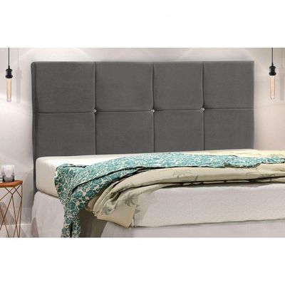 Cabeceira Civic Estofada Com Botão De Strass Para Cama Box Casal 144cm Chumbo