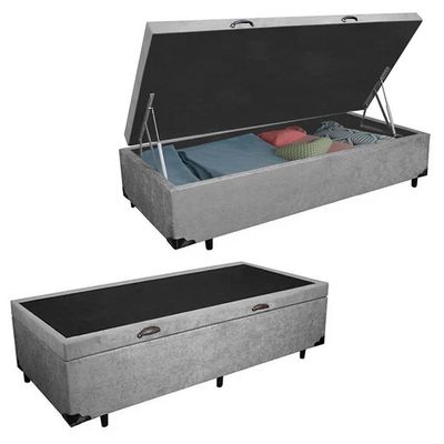 Cama Box Baú Solteiro Suede + Colchão De Espuma D33 - Serene - 88cm Cinza