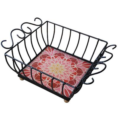 Fruteira De Mesa Ferro E Azulejo Quadrada Grande Pra Cozinha Azulejo G5