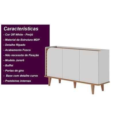 Buffet 3 Portas Detalhe Ripado Jurerê - Off White Matte/freijó