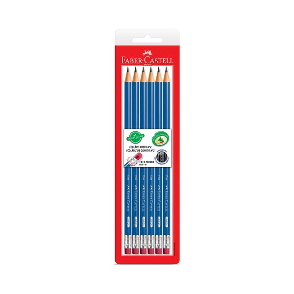 Lápis Grafite Faber-Castell Presto HB Nº2, 6 Unidades com Borracha