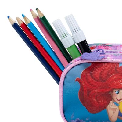 Estojo Escolar Feminino Grande Ariel e Linguado 3 Compartimentos U / Rosa