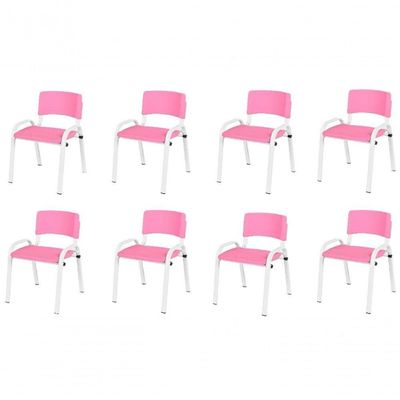 Kit 8 Cadeira Iso Infantil Creche, Escola Base Branco Rosa