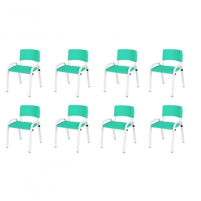 Kit 8 Cadeira Iso Infantil Creche, Escola Base Branco Verde água