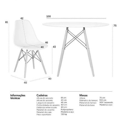 Conjunto De Mesa Redonda Eames 100cm Preto + 4 Cadeiras Eiffel Dsw Preto