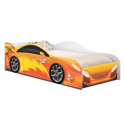 Cama Carro Menino Laranja Solteiro Com Colchão