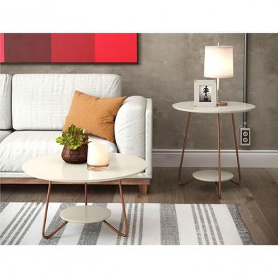 Jogo De Mesa Centro E Lateral Home Off White