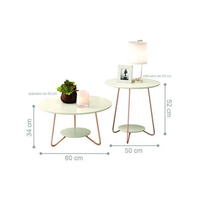 Jogo De Mesa Centro E Lateral Home Off White