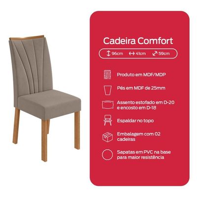 Conjunto Sala de Jantar Mesa 120x80cm Tampo Vidro/MDF 4 Cadeiras Suede Bege Amendoa Clean/Off White