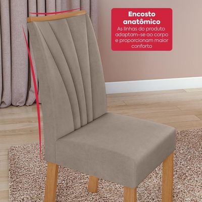 Conjunto Sala de Jantar Mesa 120x80cm Tampo Vidro/MDF 4 Cadeiras Suede Bege Amendoa Clean/Off White