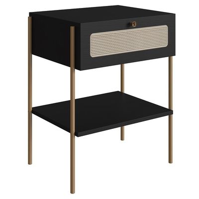 Cabeceira Solteiro 90cm E Mesa 1 Gaveta Arlo A10 Nero-dourado - Mpozenato