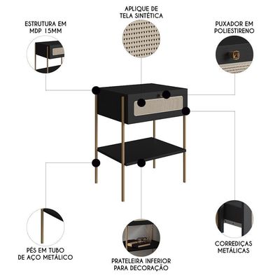 Cabeceira Solteiro 90cm E Mesa 1 Gaveta Arlo A10 Nero-dourado - Mpozenato
