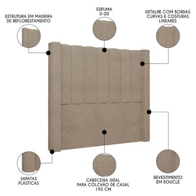 Cabeceira Casal King Cama 195cm Claire I02 Bouclê Capuccino - Mpozenato