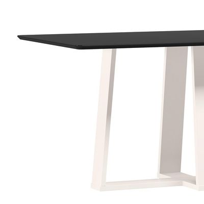 Mesa de Jantar Retangular com Tampo de Vidro Rubi Preto e Off White 160 cm