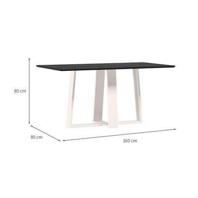 Mesa de Jantar Retangular com Tampo de Vidro Rubi Preto e Off White 160 cm