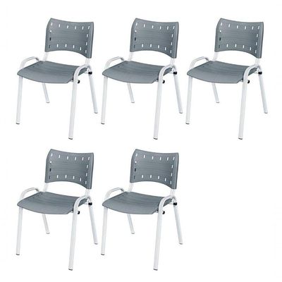 Cadeira Iso Base Branco Igreja, Escola, Escritório - Cinza Kit 5 Peças