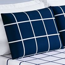 Jogo Cama Lençol Brooklyn Solteiro Quadriculado Micropercal 200 Fios 2 Peças - Azul Marinho