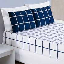 Jogo Cama Lençol Brooklyn Solteiro Quadriculado Micropercal 200 Fios 2 Peças - Azul Marinho