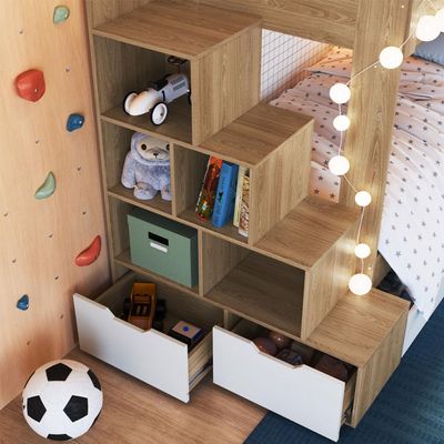 Beliche Infantil com Escada, Nicho e Gavetas Aveiro e Branco