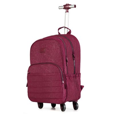 Mochila Escolar Juvenil com 4 Rodinhas Crinkle Glitter Vinho U / Vinho