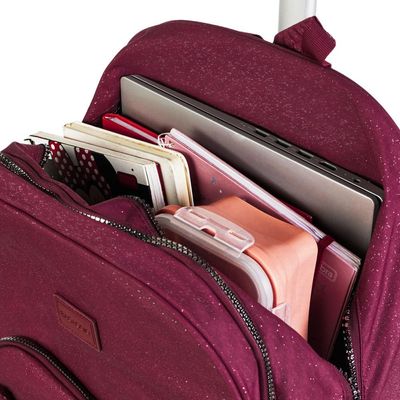 Mochila Escolar Juvenil com 4 Rodinhas Crinkle Glitter Vinho U / Vinho