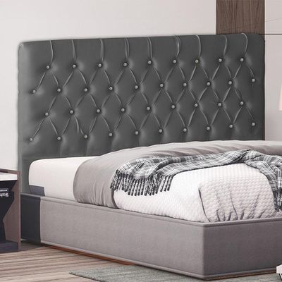 Cabeceira De Cama Box Estrela Queen 160 Cm Suede Botão Cristal Grafite Do Lar Móveis E Decoração