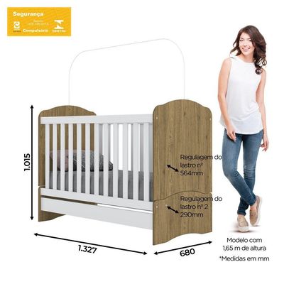 Berço Mini Cama 3 Em 1 Bala De Menta Henn Rústico Branco Hp