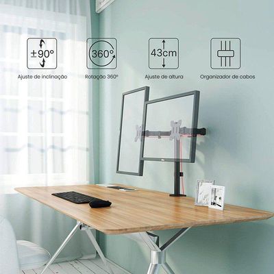 Suporte Articulado 2 Monitores 15 A 32 Base Morsa T1224c Central Suportes