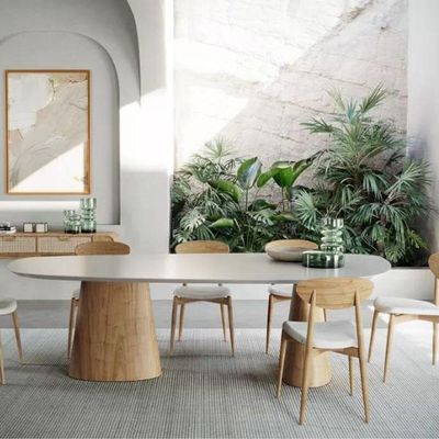 Mesa De Jantar Orgânica 180x100cm Base Carvalho Tampo Laca