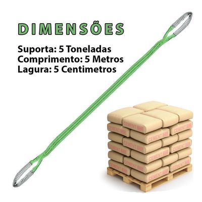 Cinta De Elevaçao Carga Pesada 2 Toneladas 5 Metros Reforçada Resistente Reboque Guincho Caminhao Obra Construçao