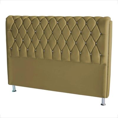 Cabeceira De Cama Box Londres Casal 140 Cm Suede Botão De Strass Bege Do Lar Móveis E Decoração