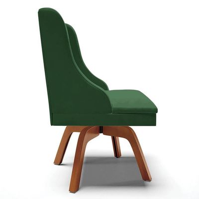 Kit 4 Cadeiras Estofadas Base Giratória De Madeira Lia Veludo Verde Esmeralda - Ibiza