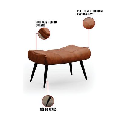 Puff Decorativo Para Sala De Estar Pés Palito Lord Sintético Nozes - Ibiza